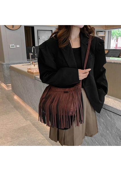 Mavi Omuz Çantası Püskül Çanta El Çantası Ayarlanabilir Askı Modern Saçak Tote Çanta Moda Tatil Dizüstü Çalışma (Yurt Dışından) modelleri