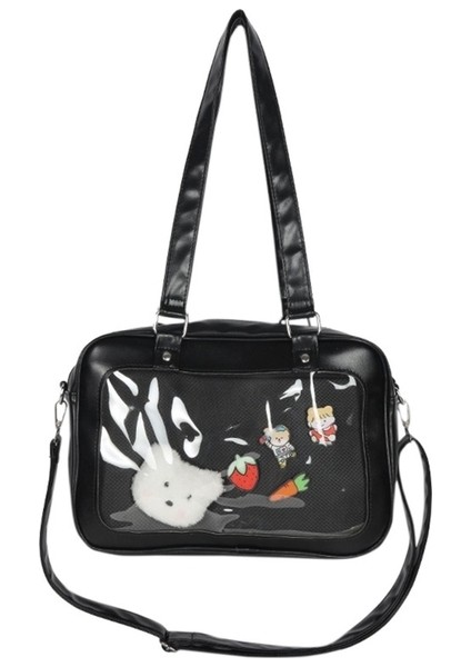 B Tipi Siyah Lüks Pu Ita Çanta Crossbody Kadınlar Tatlı Lolita Çanta Sevimli Şeffaf Cep Japon Tarzı Omuz Çantası (Yurt Dışından)