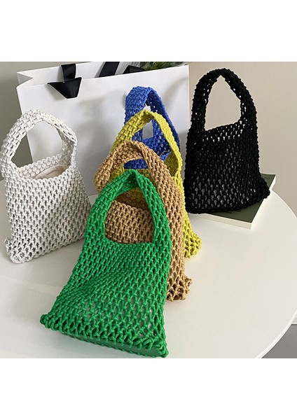 B-Beyaz Gusure Basit Omuz Çantası Oymak Kadın Yaz Plaj Seyahat Shopper Tote Örgü Halat Dokuma Hasır Net Çanta Bayan Çanta (Yurt Dışından) indirimleri