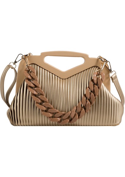 Altın Omuz Çantası Üst Marka Üçgen Tote Çanta Tasarımcısı Kadınlar Için Pileli Omuz Çantası Debriyaj Çantalar Crossbody Çanta Yüksek Kaliteli Satchels Hobo Çantalar (Yurt Dışından)