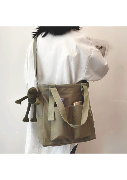 Yeşil Sarkık Kadın Çantası Shopper Basit Moda Fermuar Çanta Naylon Su Geçirmez Katı Crossbody Kadınlar Için Büyük Kapasiteli Tote Omuz Çantaları (Yurt Dışından)