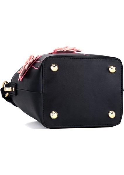 Siyah Flamingo Nakış Tasarım Güzel Pembe Kova Çantası Küçük Pu Deri Kadın Omuz Çantası Sevimli Kız Crossbody Çanta Günlük Çanta (Yurt Dışından) indirimleri