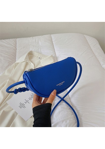 Mavi Çanta Şeker Renk Kadın Küçük Pu Deri Eyer Çantası Tasarımcı Lüks Omuz Çantaları 2022 Sevimli Örgü Kayış Bayan Crossbody Çanta Trend Yeni (Yurt Dışından)