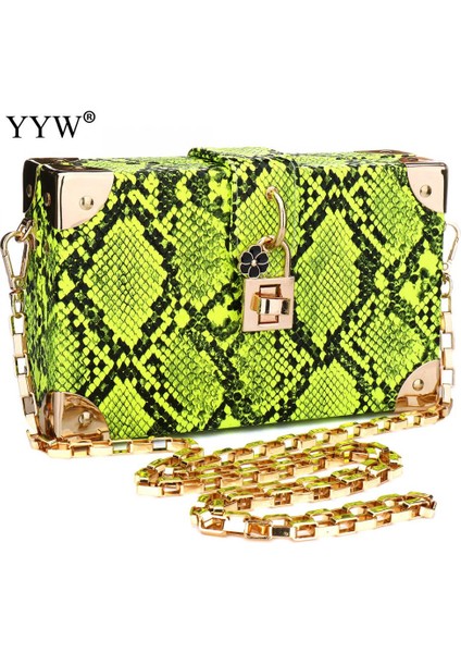 Yeşil Yyw Yeşil Yılan Derisi Desen Kutusu Omuz Çantaları Kadın 2020 Moda Çanta Vintage Sert Yüzey Akşam Çanta Clutchcs Ana Kesesi (Yurt Dışından)