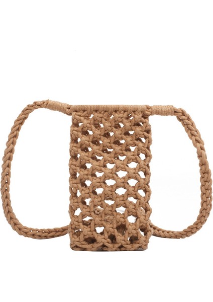Kumral Kadın Moda Küçük Crossbody Telefon Çantası Düz Renk Hollow-Out Dokuma Tığ Hafif Örgülü Omuz Çantası (Yurt Dışından)