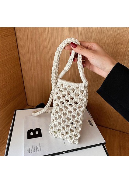 Kumral Kadın Moda Küçük Crossbody Telefon Çantası Düz Renk Hollow-Out Dokuma Tığ Hafif Örgülü Omuz Çantası (Yurt Dışından) modelleri