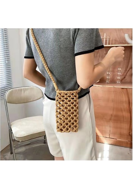 Kumral Kadın Moda Küçük Crossbody Telefon Çantası Düz Renk Hollow-Out Dokuma Tığ Hafif Örgülü Omuz Çantası (Yurt Dışından) indirimleri
