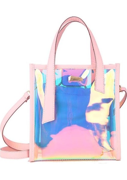 Pembe Çanta 2023 Yeni Yaz Şeffaf Çanta Moda Bayan Çanta 2 Adet Messenger Crossbody Kadınlar Için Pvc Büyük Plaj Omuz Çantaları Paketi (Yurt Dışından)