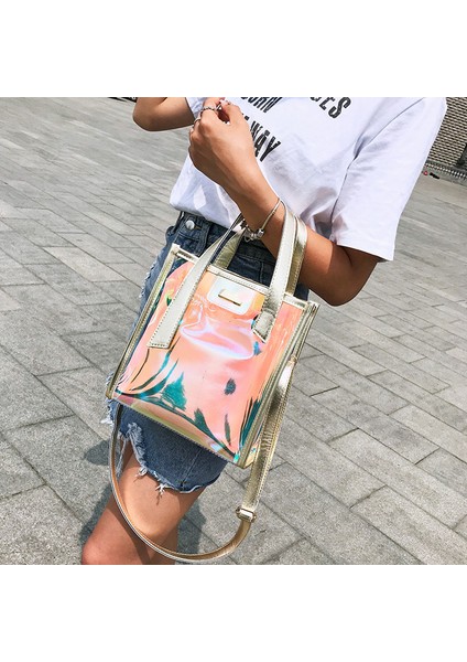 Pembe Çanta 2023 Yeni Yaz Şeffaf Çanta Moda Bayan Çanta 2 Adet Messenger Crossbody Kadınlar Için Pvc Büyük Plaj Omuz Çantaları Paketi (Yurt Dışından) modelleri