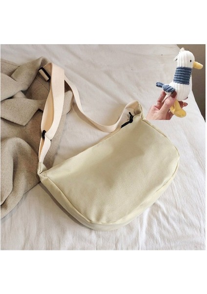 Bej Martı Pendan Japon Kadın Kanvas Çanta Kız Öğrenci Çanta Omuz Crossbody Çanta Moda Hip Hop Tüm Eşleşen Düz Renk Messenger Çanta (Yurt Dışından)