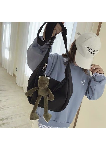 Bej Martı Pendan Japon Kadın Kanvas Çanta Kız Öğrenci Çanta Omuz Crossbody Çanta Moda Hip Hop Tüm Eşleşen Düz Renk Messenger Çanta (Yurt Dışından) fırsatları
