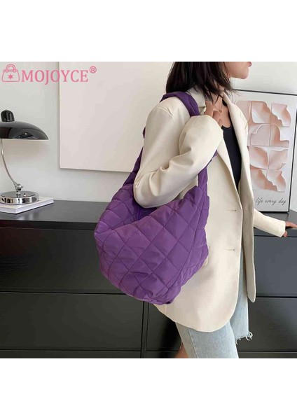 Siyah Moda Kadın Omuz Çantası Düz Renk Pamuk Yastıklı Üstten Saplı Tote Rahat Basit Omuz Tote Çanta Naylon Seyahat Için (Yurt Dışından) fırsatları