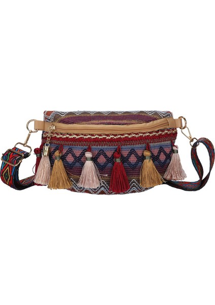 Göğüs Çantası 2 Yeni Bohemia Püskül Örgülü Crossbody Çanta Kadın Basit Çok Yönlü Omuz Çantası Fanny Paketi Etnik Stil Seyahat Taşınabilir Depolama (Yurt Dışından)