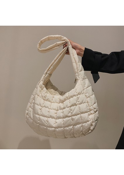 Sarı Eşkenar Dörtgen Kadın Saf Renk Pamuk Yastıklı Kapitone Büyük Omuz Çantası Çanta Tüy Aşağı Çanta Bayanlar Crossbody Çanta Alışveriş Çantaları Hobo (Yurt Dışından)