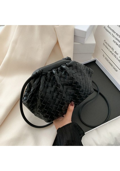 Siyah Örgü Pu Deri Kadınlar Için Crossbody Çanta 2022 Düz Renk Omuz Çantası Markalı Kadın Çanta ve Cüzdanlar Bayan Tote Çanta Debriyaj (Yurt Dışından)