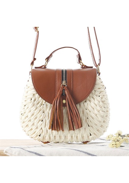 Beyaz 2020 Ünlü Tasarımcı Bayanlar Dokuma Örgü Messenger Crossbody Çanta Yeni Yaz Bohemian Kadınlar Püskül Hasır Plaj Omuz Çantası (Yurt Dışından)