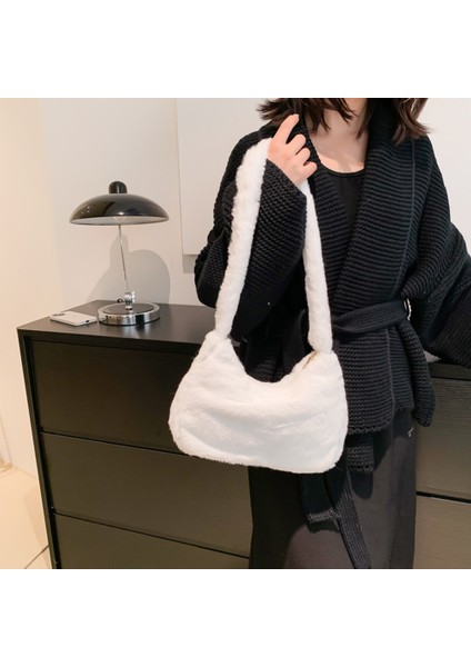 Kahverengi Peluş Kabarık Bez Çantalar Rahat Sonbahar Kış Üstten Saplı Çanta Taşınabilir Moda Aşk Kalp Baskılı Koltukaltı Çantaları Sokak Seyahat Tote (Yurt Dışından) indirimleri