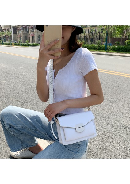 Mor 5 Renkler Kadın Kızlar Küçük Crossbody Çanta Yeni Moda Düz Renk Pu Deri Omuz Çantası Örgülü Kayış ile 20 x 6.5 x 14 cm (Yurt Dışından) modelleri