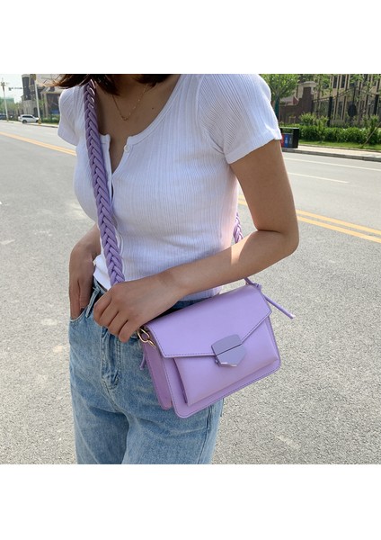 Mor 5 Renkler Kadın Kızlar Küçük Crossbody Çanta Yeni Moda Düz Renk Pu Deri Omuz Çantası Örgülü Kayış ile 20 x 6.5 x 14 cm (Yurt Dışından) fırsatları