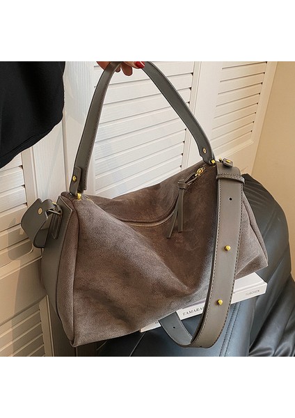 Gri Moda Yüksek Kapasiteli Kadın Patchwork Pu Crossbody Çanta Kadın Çanta Kadınlar Için Sahte Süet Omuz Çantası Tote Çanta Çanta (Yurt Dışından)
