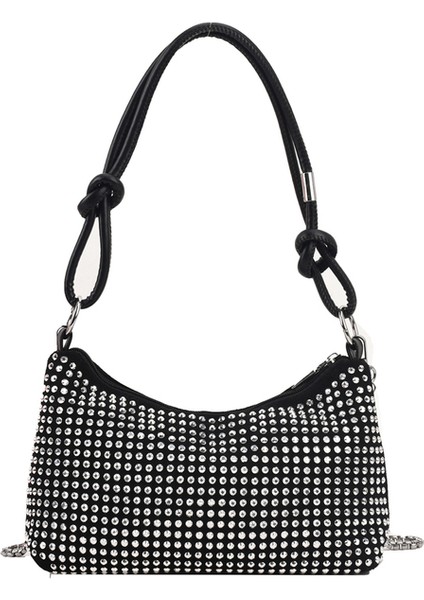 Şerit Moda Rhinestones Koltukaltı Çanta Kadın Köpüklü Zincir Crossbody Omuz Tote (Yurt Dışından)