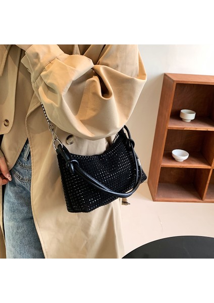 Şerit Moda Rhinestones Koltukaltı Çanta Kadın Köpüklü Zincir Crossbody Omuz Tote (Yurt Dışından) fiyatları