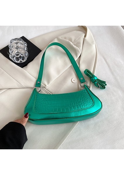 Yeşil Koltuk Altı Çantası Moda Koltukaltı Sling Çanta Pu Deri Koltukaltı Kadın Omuz Çantası Retro Timsah Desen Kadınlar Için Crossbody Çanta Hobo Çanta (Yurt Dışından)