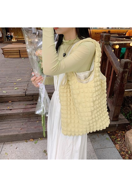 Sarı Kadın Bulut Kabarcıklar Omuz Çantası Yumuşak Bez Kumaş Sevimli Çanta Rahat Tote Hafif Tuval Alışveriş Çantaları Kadın Sevimli Kitaplar Çanta (Yurt Dışından)