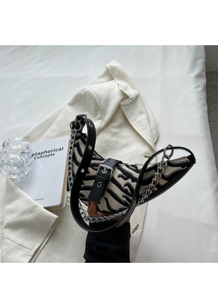 Siyah Beyaz Stil 1 Moda Yarım Ay Bayanlar Çanta Retro Rahat Kadın Tote Omuz Çantası Kanvas Çanta Hobo Koltukaltı Omuz Çantaları Shopper Çanta (Yurt Dışından)