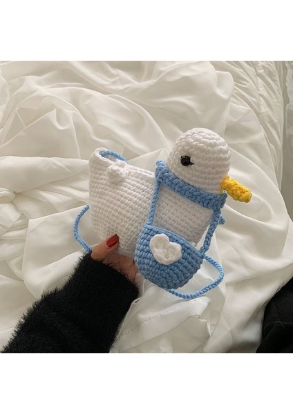 Beyaz Kadınlar Için Yeni Kore Moda Çanta Yün Örgü El Yapımı Crossbody Çanta Kadın Güzel Ördek Çanta Telefonu Çanta Mini Çanta Bolso Mujer (Yurt Dışından)