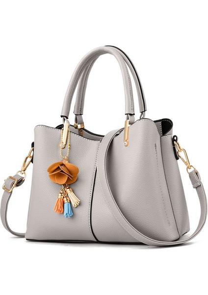 Gri Moda Püskül Çiçek Kolye Kadın Çanta Birçok Bölüm Crossbody Omuz Çantası Bayanlar Bolsa Kadın Messenger Tote Çanta (Yurt Dışından)