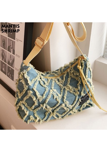 Sarı Kadın Çantası Yeni Niş Tasarım Messenger Çanta Tüm Maç Denim Popüler Tek Omuz Çantası Kadın Koltukaltı Çanta Elmas Kafes Çanta (Yurt Dışından)