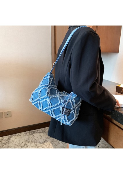 Sarı Kadın Çantası Yeni Niş Tasarım Messenger Çanta Tüm Maç Denim Popüler Tek Omuz Çantası Kadın Koltukaltı Çanta Elmas Kafes Çanta (Yurt Dışından)