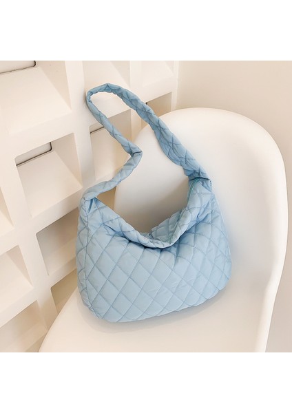 Mavi Moda Kapitone Kadın Koltukaltı Omuz Çantası Kadın Naylon Hobo Çanta Lüks Tasarım Büyük Kapasiteli Çanta ve Çanta Shopper Tote (Yurt Dışından)