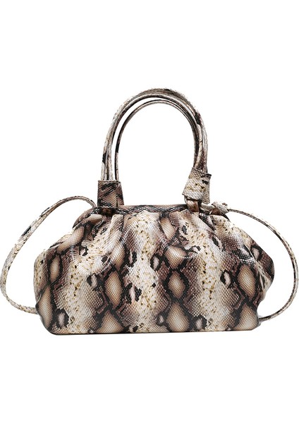 Haki Yılan Derisi Desen Omuz Çantası Lüks Kadın Kaliteli Deri Tote Çanta Bayan Yılan Baskı Pileli Crossbody Çanta Ana Kesesi (Yurt Dışından)