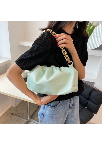 Yeşil Düz Renk Pileli Tote Çanta 2021 Moda Yeni Yüksek Kaliteli Yumuşak Deri Kadın Tasarımcı Çanta Seyahat Omuz Çantaları Koltukaltı Çanta (Yurt Dışından) indirimleri