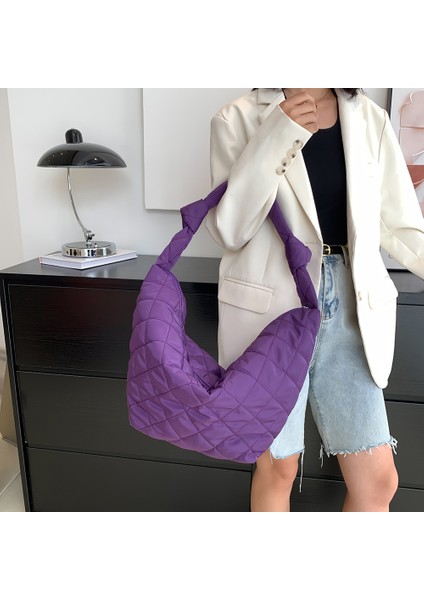 Siyah Moda Kadın En Saplı Çanta Düz Renk Pamuk Yastıklı Omuz Çantaları Rahat Basit Omuz Tote Çantalar Seyahat Için Naylon (Yurt Dışından) modelleri