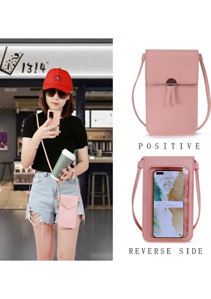 Koyu Pembe Şeffaf Dokunmatik Ekran Retro Basit Cep Telefonu Çantası Kadın Pu Zincir Postacı Çantası Küçük Flap Çanta Mini Omuz Çantası (Yurt Dışından) modelleri