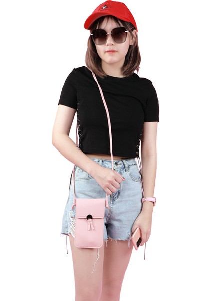 Koyu Pembe Şeffaf Dokunmatik Ekran Retro Basit Cep Telefonu Çantası Kadın Pu Zincir Postacı Çantası Küçük Flap Çanta Mini Omuz Çantası (Yurt Dışından) indirimleri