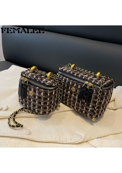 Gök Mavisi Lüks Marka Tasarım Tüvit Kadın Çantaları 2022 Yeni Moda Yün Örgü Çanta Örgü Kafes Retro Kutu Omuz Crossbody Çanta (Yurt Dışından) fiyatları
