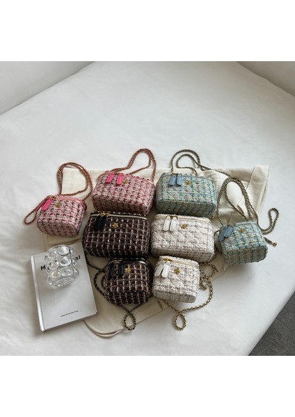 Gök Mavisi Lüks Marka Tasarım Tüvit Kadın Çantaları 2022 Yeni Moda Yün Örgü Çanta Örgü Kafes Retro Kutu Omuz Crossbody Çanta (Yurt Dışından) fırsatları
