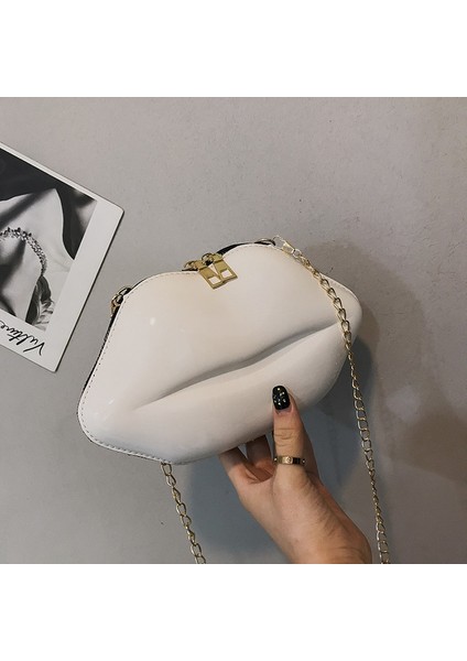 Beyaz Moda Mini Trendy Tüm Maç Kadın Çantası Lüks Tasarımcı Fermuar Kadın Omuz Çantası Dudak Şekli Debriyaj Moda Pvc Messenger Çanta (Yurt Dışından)