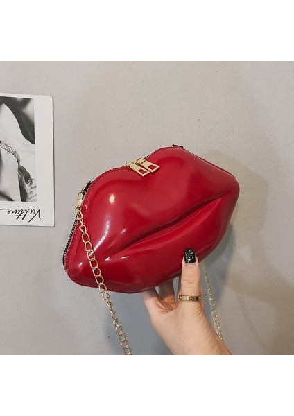 Beyaz Moda Mini Trendy Tüm Maç Kadın Çantası Lüks Tasarımcı Fermuar Kadın Omuz Çantası Dudak Şekli Debriyaj Moda Pvc Messenger Çanta (Yurt Dışından)