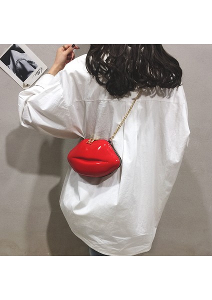 Beyaz Moda Mini Trendy Tüm Maç Kadın Çantası Lüks Tasarımcı Fermuar Kadın Omuz Çantası Dudak Şekli Debriyaj Moda Pvc Messenger Çanta (Yurt Dışından)