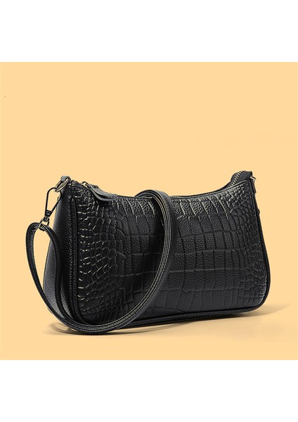 Siyah Yeni Hakiki Deri Trend Kadın Çantası Moda Inek Derisi Timsah Desen Fermuarlı Kadın Omuz Askılı Çanta Lüks Çanta (Yurt Dışından) fiyatları