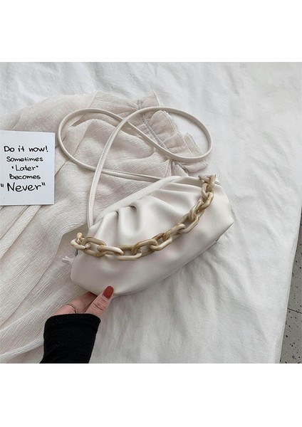 Beyaz Küçük Bulut Çantası Yumuşak Deri Tek Omuz Eğimli Hamur Torbası Çanta Günü Crossbody Çanta Seyahat Zinciri Çantalar ve Cüzdanlar (Yurt Dışından)