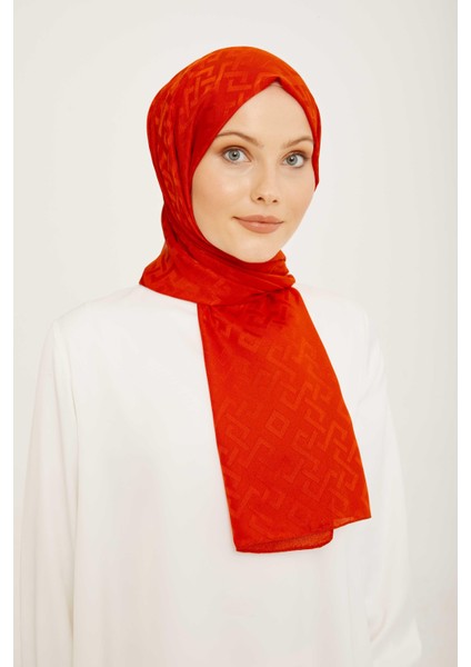 Trend Jan Jan Turuncu Geometrik Desen Jakar Şal 5 - 21219 modelleri