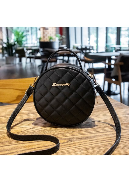 Siyah Kadın Kore Niş Tek Omuz Askılı Çanta Moda Lingge Crossbody Küçük Yuvarlak Kılıf Yeni Handhag (Yurt Dışından)