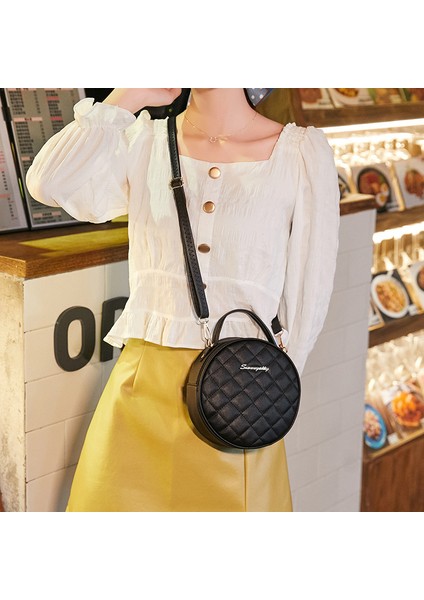 Siyah Kadın Kore Niş Tek Omuz Askılı Çanta Moda Lingge Crossbody Küçük Yuvarlak Kılıf Yeni Handhag (Yurt Dışından) modelleri