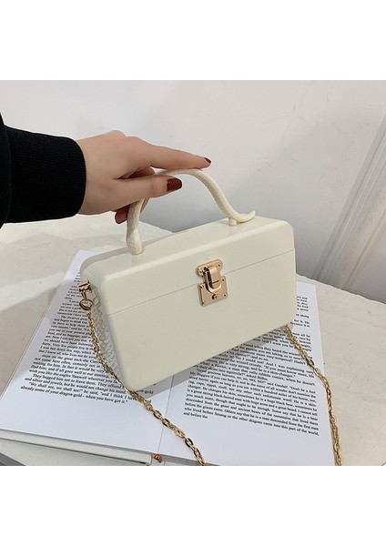 Bej Yılan Kolu Akşam Çanta Kilit Zincirleri Crossbody Çantalar Kutu Debriyaj Çanta Kadın Lüks Parti Elbise Çanta Yaz Akrilik El Çantaları (Yurt Dışından)